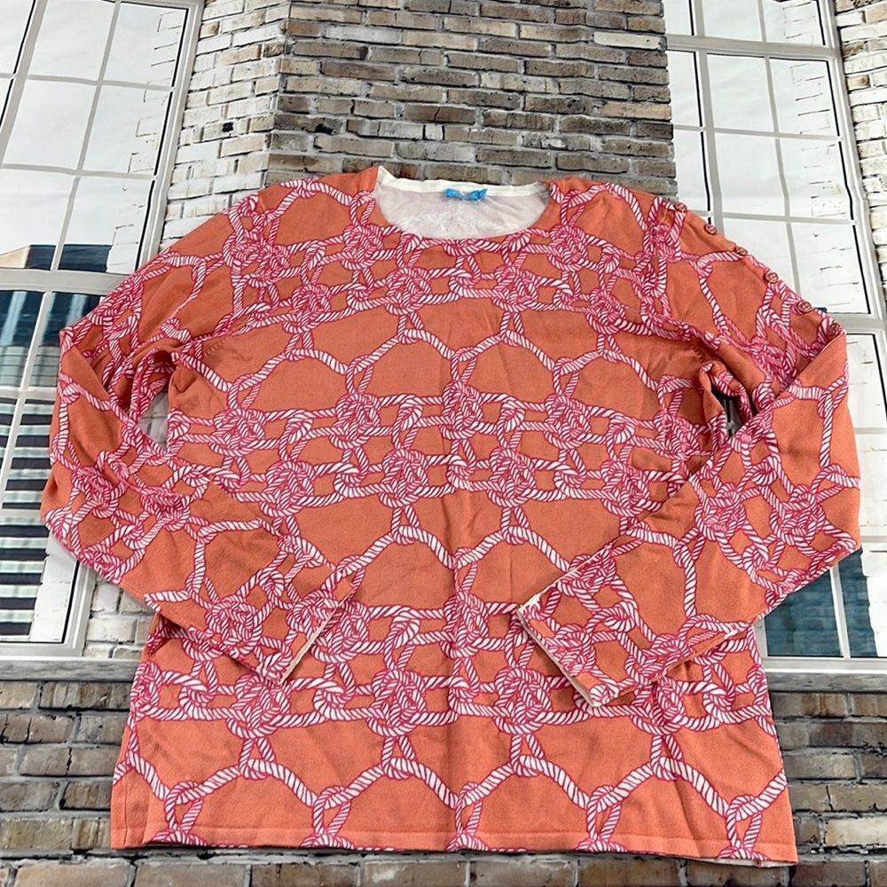 NWT Women’s J McLaughlin Orange Multicolored Detailed Sleeve Sweater (L) GD 09